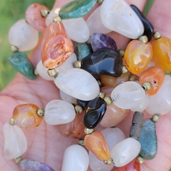 Vintage heavy and chunky semiprecious stones including quartz amethyst necklace - Picture 2 of 16